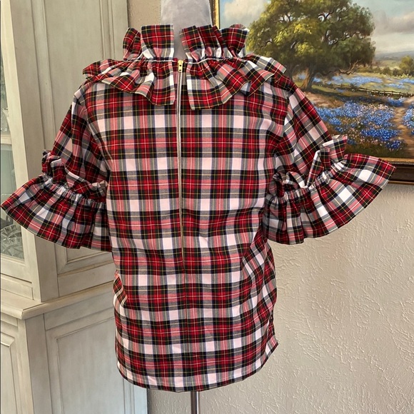 Checkered Ruffle Sleeve Blouse - Red and White - Picture 6 of 6